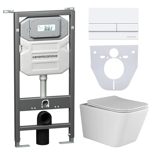 Инсталляция с кнопкой + унитаз + шумоизоляция Ceramica Nova CN3007_1002W_1000
